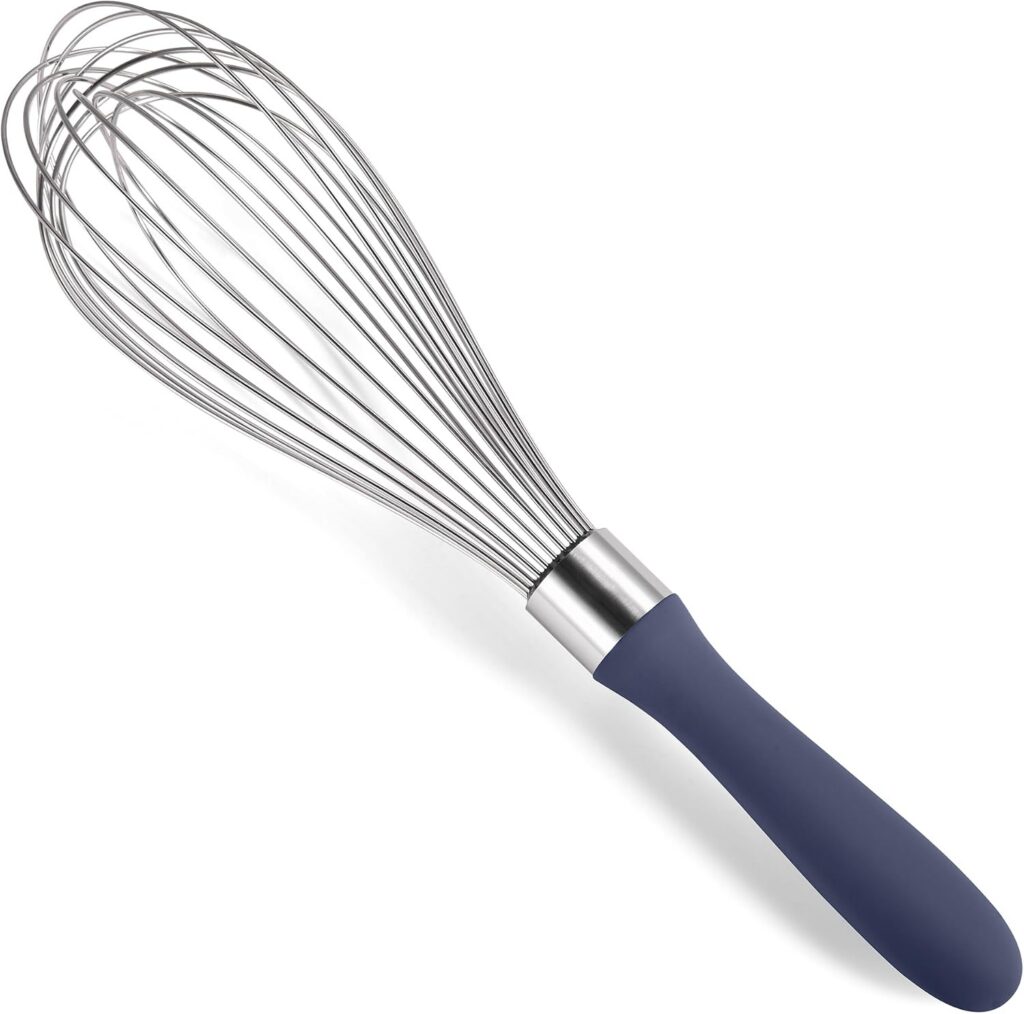 Batidor Doosu de globo con doce varillas de acero y mango azul oscuro