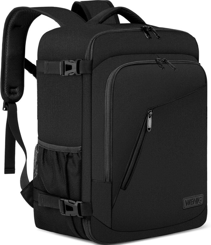Mochila WENIG negra de cabina con hebillas frontales, bolsillo lateral y tirantes acolchados
