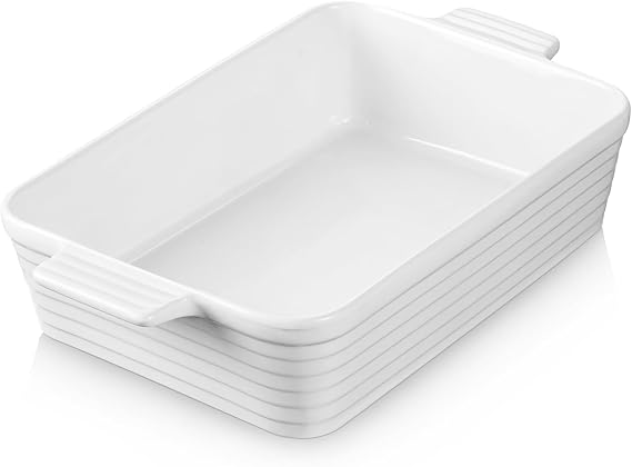 Fuente de horno Jassceram de cerámica blanca profunda con asas