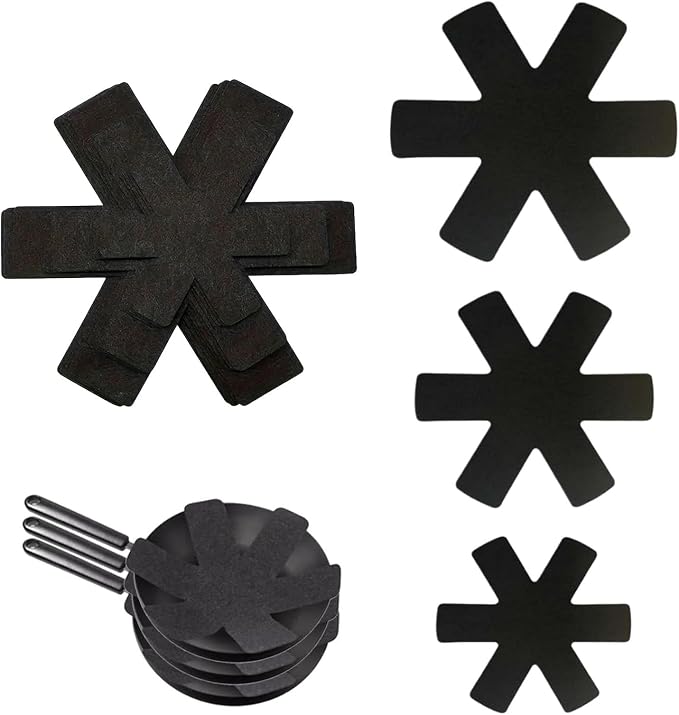 Protectores dinghaole negros de fieltro con forma de estrella en tres tamaños para separar sartenes