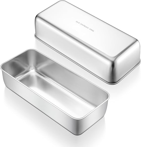 Dos moldes rectangulares HaWare de acero inoxidable plateado para pan