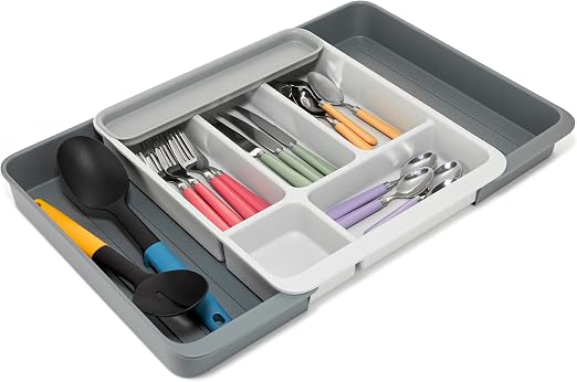 Joseph Joseph DrawerStore extensible gris con cubiertos de ejemplo