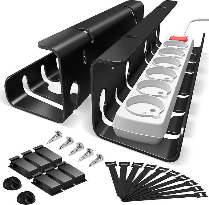 Pack de dos bandejas pasacables StowBin negras con tornillos y accesorios