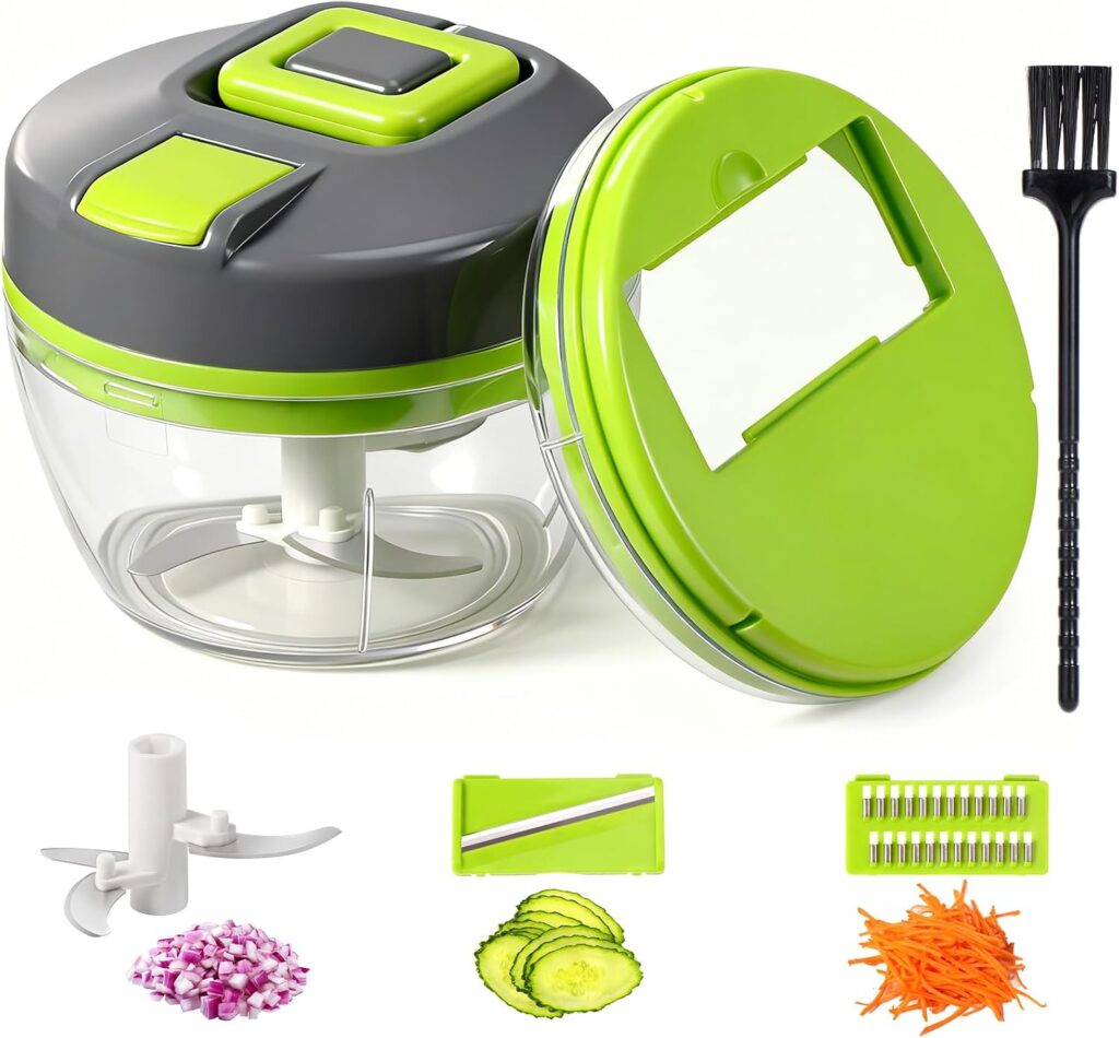 Picadora manual Diboniur verde y negra de 520 ml con cuerda y accesorios de corte