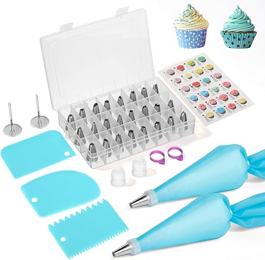 Kit azul Romon con dos mangas reutilizables, boquillas, raspadores y caja