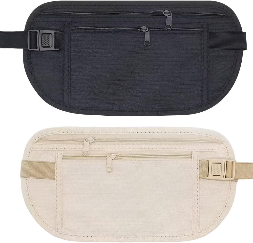 Pack GWEOR de dos bolsas de cintura planas, negra y caqui, con hebilla y cremalleras
