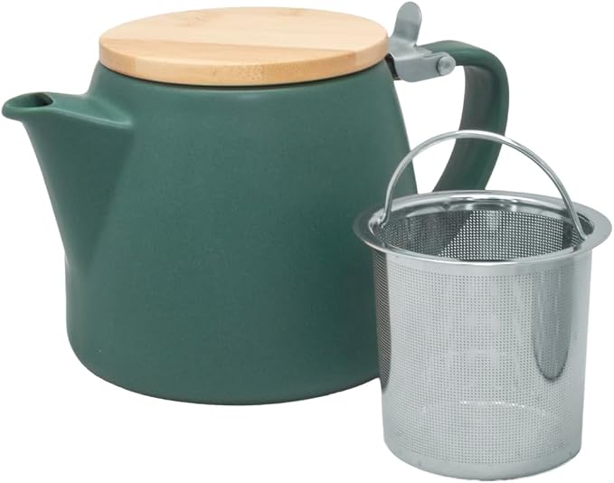 Tetera Nerthus FIH 1614 verde de porcelana de 500 ml con filtro de acero extraíble y tapa de bambú