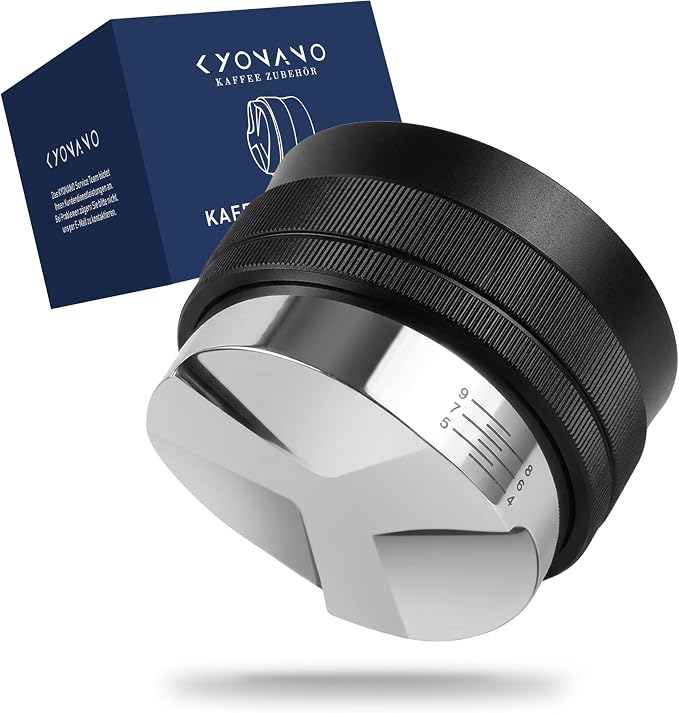 Distribuidor KYONANO negro y plateado con base en forma de abanico, escala lateral y anillo de ajuste